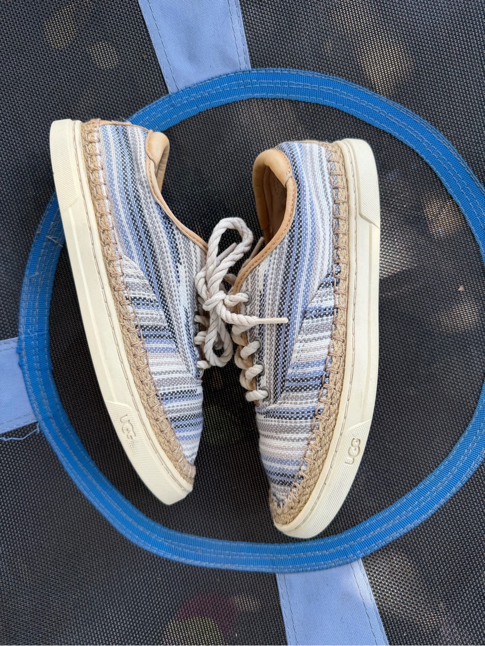UGG women’s  Blue and Cream Striped Casual Lace-Up Sneakers